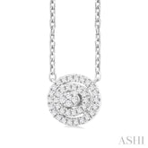 1/6 ctw Double Halo Oval Shape Petite  Round Cut Diamond Fashion Pendant With Chain in 10K White Gold
